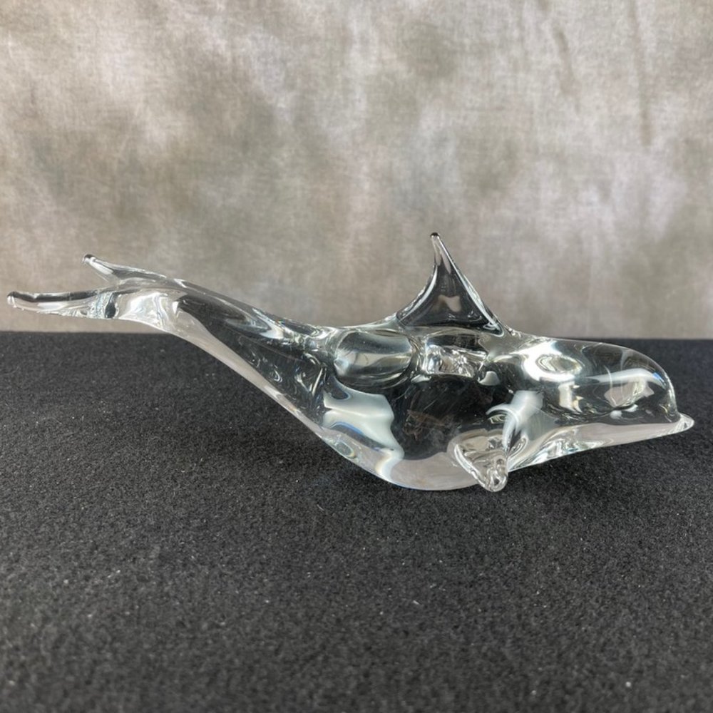 Art Glass Dolphin Shelf Display Figurine Hand Blown Glass 11” long